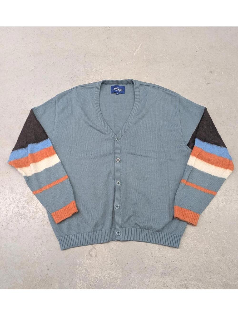 Awake New York Powder Blue Mohair Stripes Cardigan